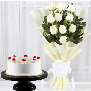 White Roses with Pineapple Cake