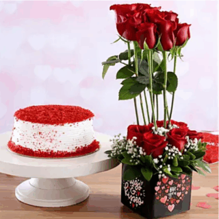 Red Velvet & Red Roses Combo