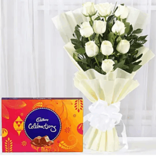 Chocolate Box with White Roses