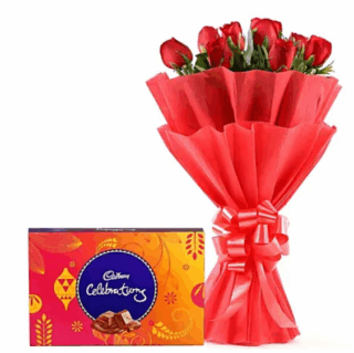 Red Roses Bunch & Chocolates