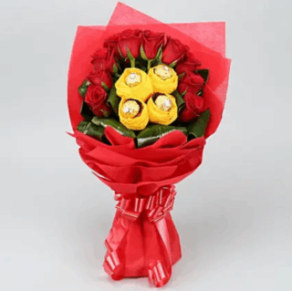 Ferroro Choco with Red Roses Bouquet