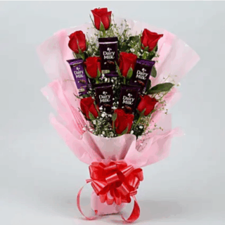 Roses Bouquet & Dairy Milk Chocolates