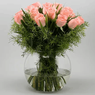 Charming Pink Roses in Glass Vase
