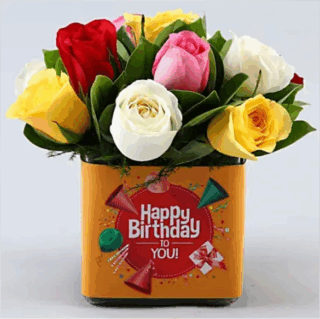Mixed Roses In Orange HBD Vase