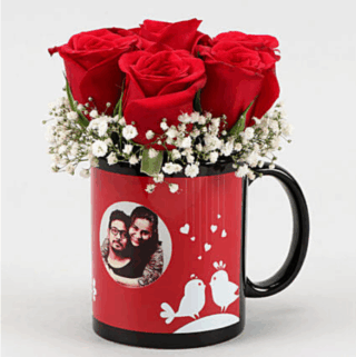 Red Roses In Personalised Love Birds Mug