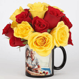 Red & Yellow Roses in Personalised Mug