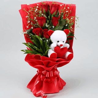 Red Roses & Teddy Bear Combo